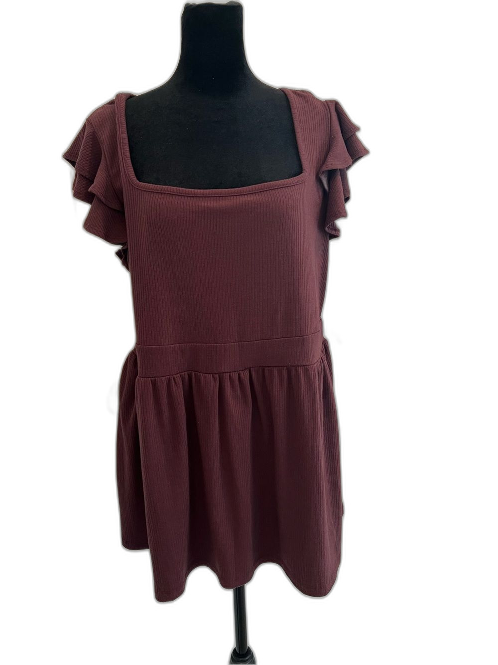 Torrid Super Soft Rib Square Neck Double Ruffle Babydoll Top